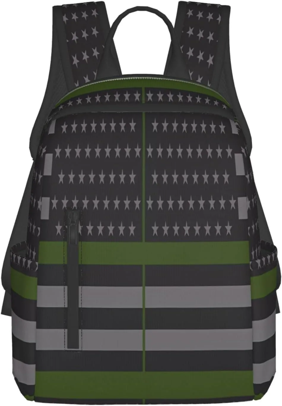 Thin Green Line American Flag Casual Backpacks Laptop Backpack Outdoor Travel Rucksack Sport Carry-On Daypack Lightweight Bag with Multi-Pockets