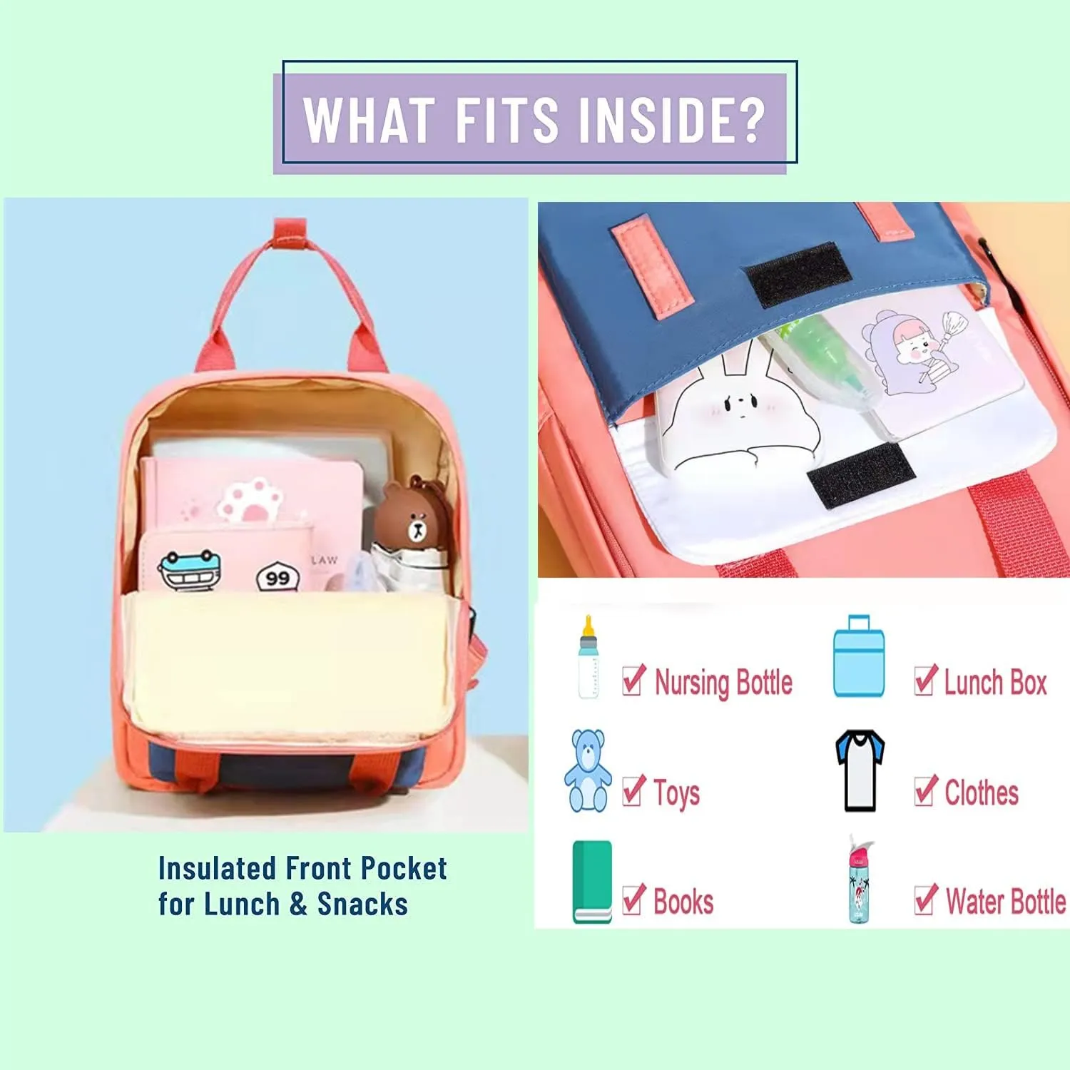 Toddler Backpack with Buckles Lightweight kindergarten backpack Learning Activity carryToys Ideal Gift-(015/Pink)