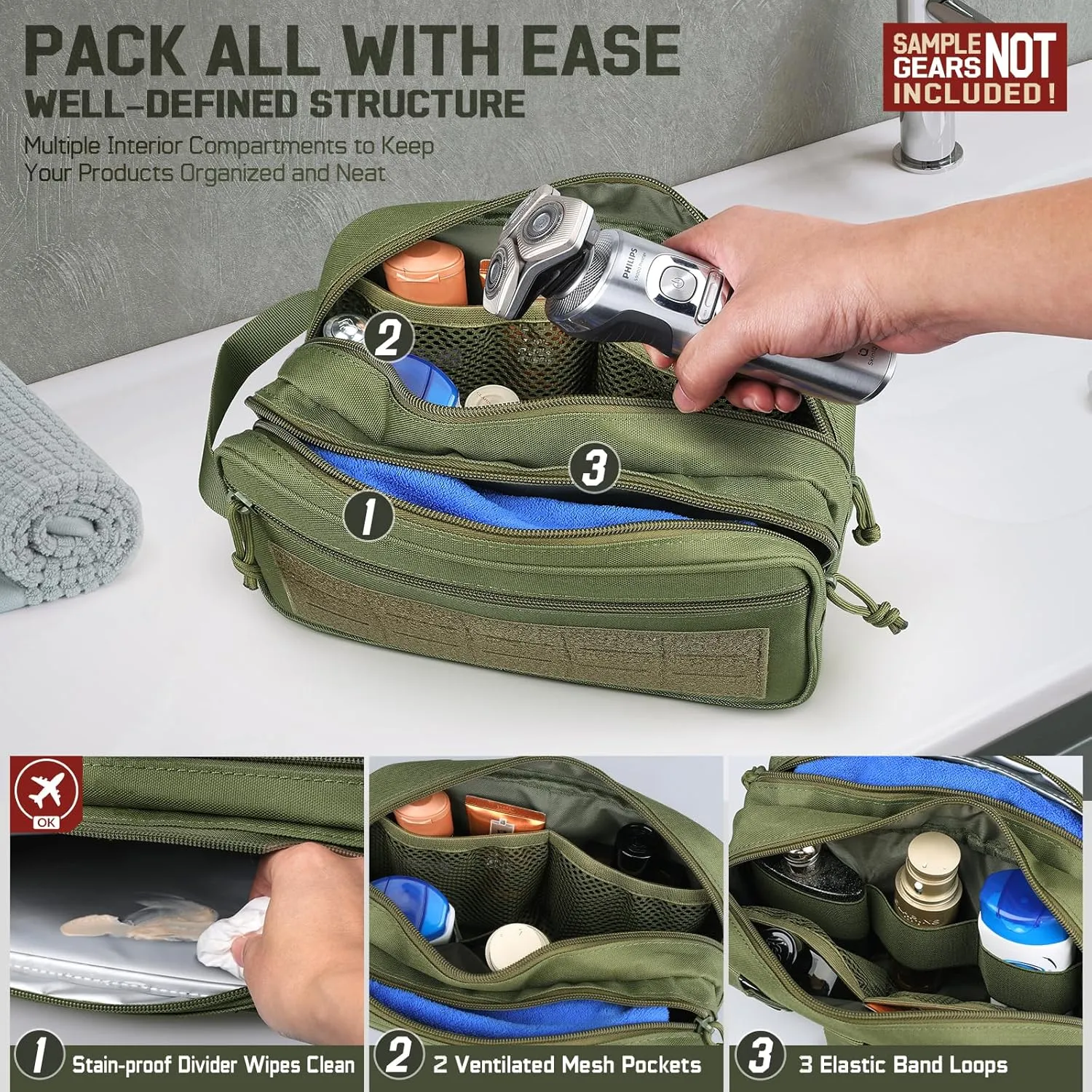 Toiletry Bag for Men, Tactical Dopp Kit Military Hygiene Bag Mens Toiletry Travel Bag MOLLE EDC Pouch Small Toiltries Travel Bathroom Shaving Kit Shower Bags