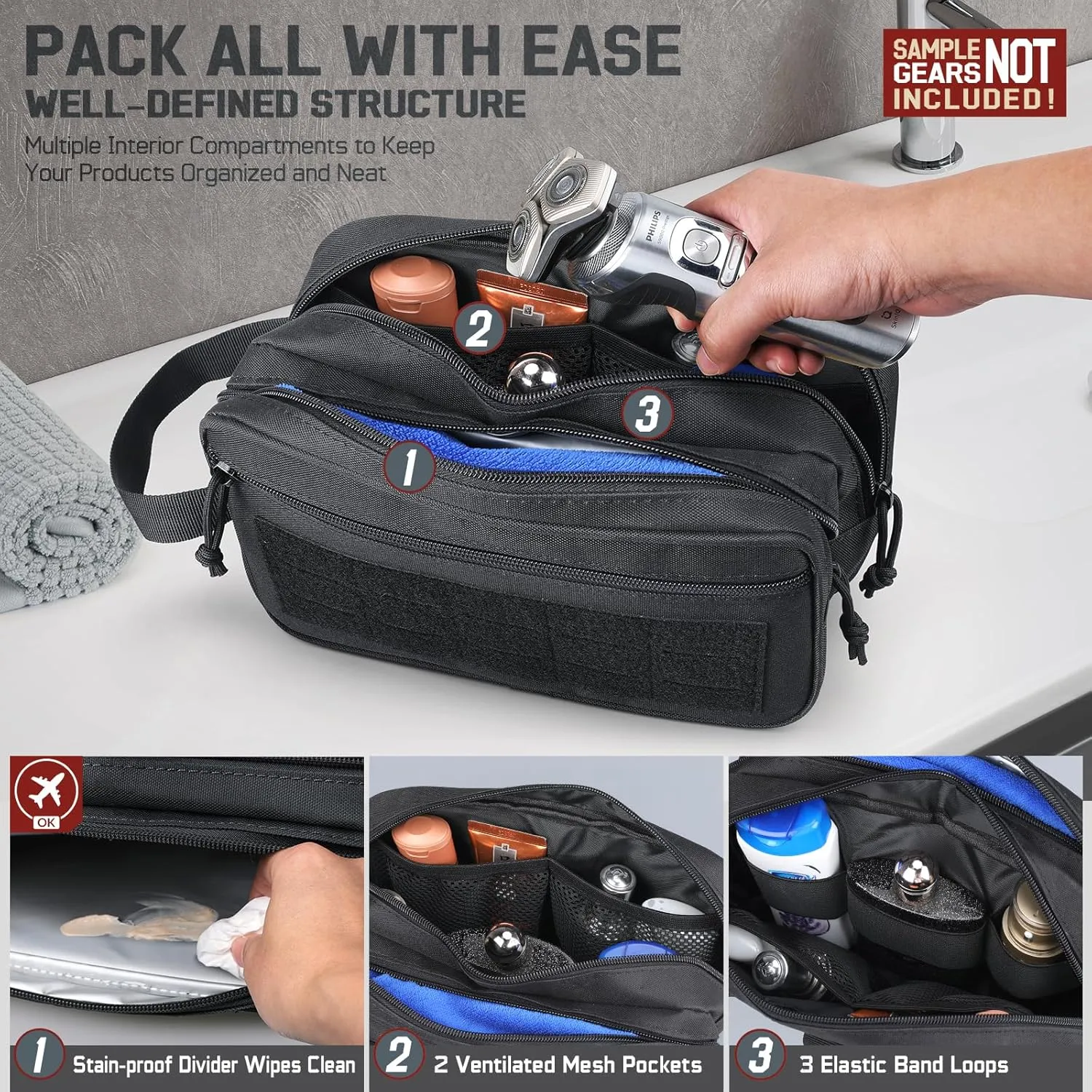 Toiletry Bag for Men, Tactical Dopp Kit Military Hygiene Bag Mens Toiletry Travel Bag MOLLE EDC Pouch Small Toiltries Travel Bathroom Shaving Kit Shower Bags