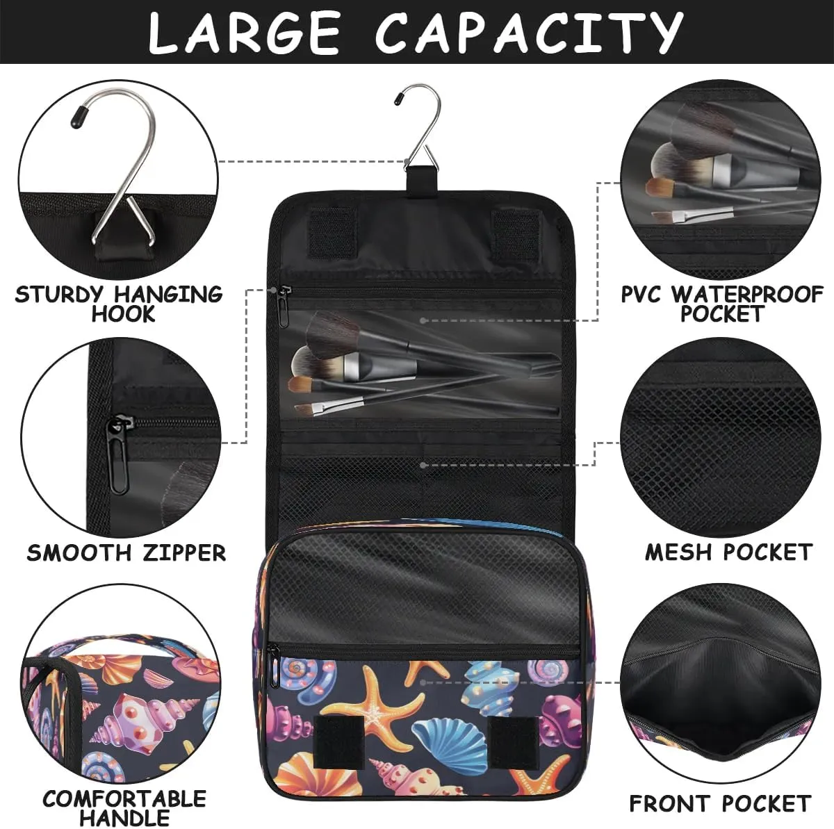 Toiletry Bag Hanging Toiletry Bag Travel Essentials Makeup Bag Travel Size Toiletries Bag Beautiful Shell Starfish Travel Essentials For Women Travel Containers For Toiletries