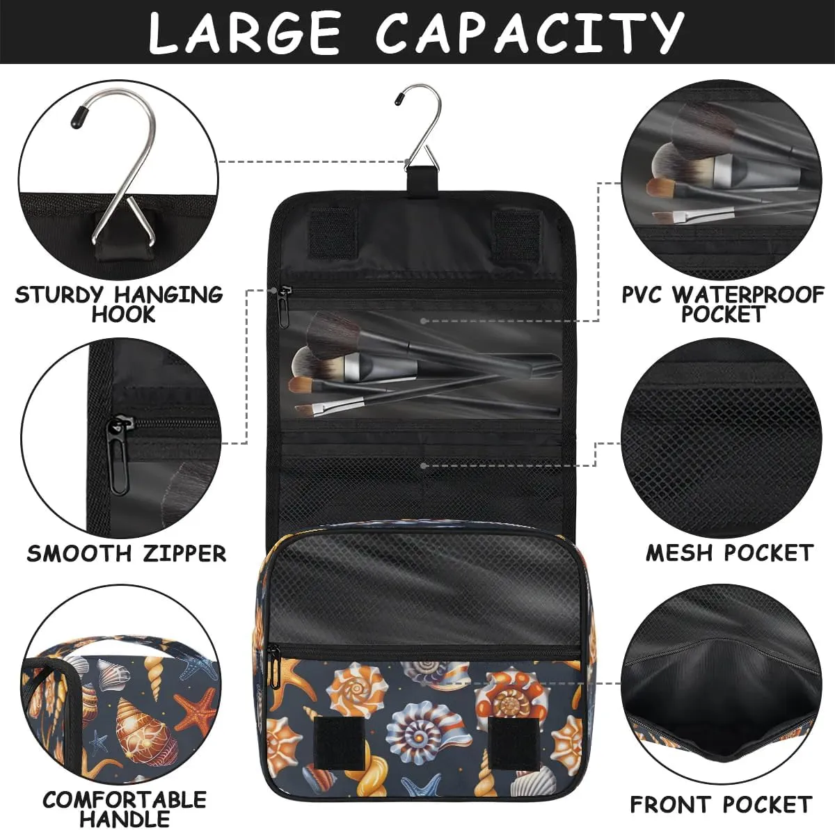 Toiletry Bag Hanging Toiletry Bag Travel Essentials Makeup Bag Travel Size Toiletries Bag Ocean Shell Starfish Travel Essentials For Women Travel Containers For Toiletries