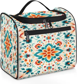 Toiletry Bag with Hanging Hook Makeup Bag Symmetrical Flower Pattern Cosmetic Case Travel Organizer for Women Men Traveling Wash Bag