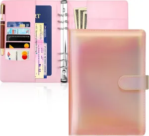 Toplive A5 Binder 6 Ring Refillable Notebook, PU Leather Planner Personal Budget Organizer Cover With Magnetic Closure for A5 Filler Loose Leaf Paper, Laser Rose Gold