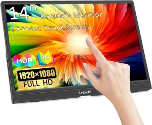Touchscreen Portable Monitor 14 Inch, HDR 1080P IPS Touch Screen PC with HDMI USB C Port, Travl Monitor for Laptop Phone Mac,Xbox, Built in Speakers