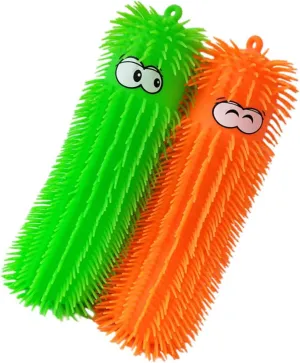 TOYANDONA 2 Pack LED Light Up Puffer Worm Toys - Glow in The Dark Squishy Sensory Fidget Balls for Kids & Adults, Stretchy Party Favors, (Random Colors, 12 Inches)