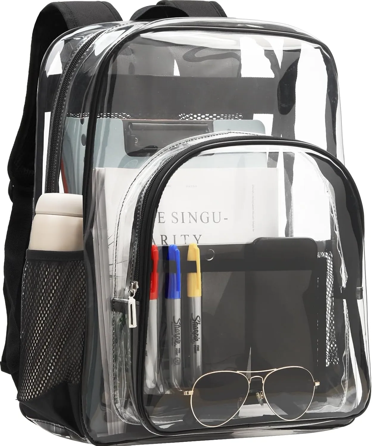 TPU Clear Backpack, Stadium Approved Large Clear Backpack, See Through Transparent Backpacks with Reinforced Strap for Stadium, Security, Work, Travel, College, Sporting Events, Concert