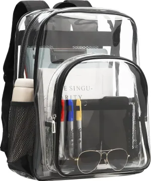 TPU Clear Backpack, Stadium Approved Large Clear Backpack, See Through Transparent Backpacks with Reinforced Strap for Stadium, Security, Work, Travel, College, Sporting Events, Concert
