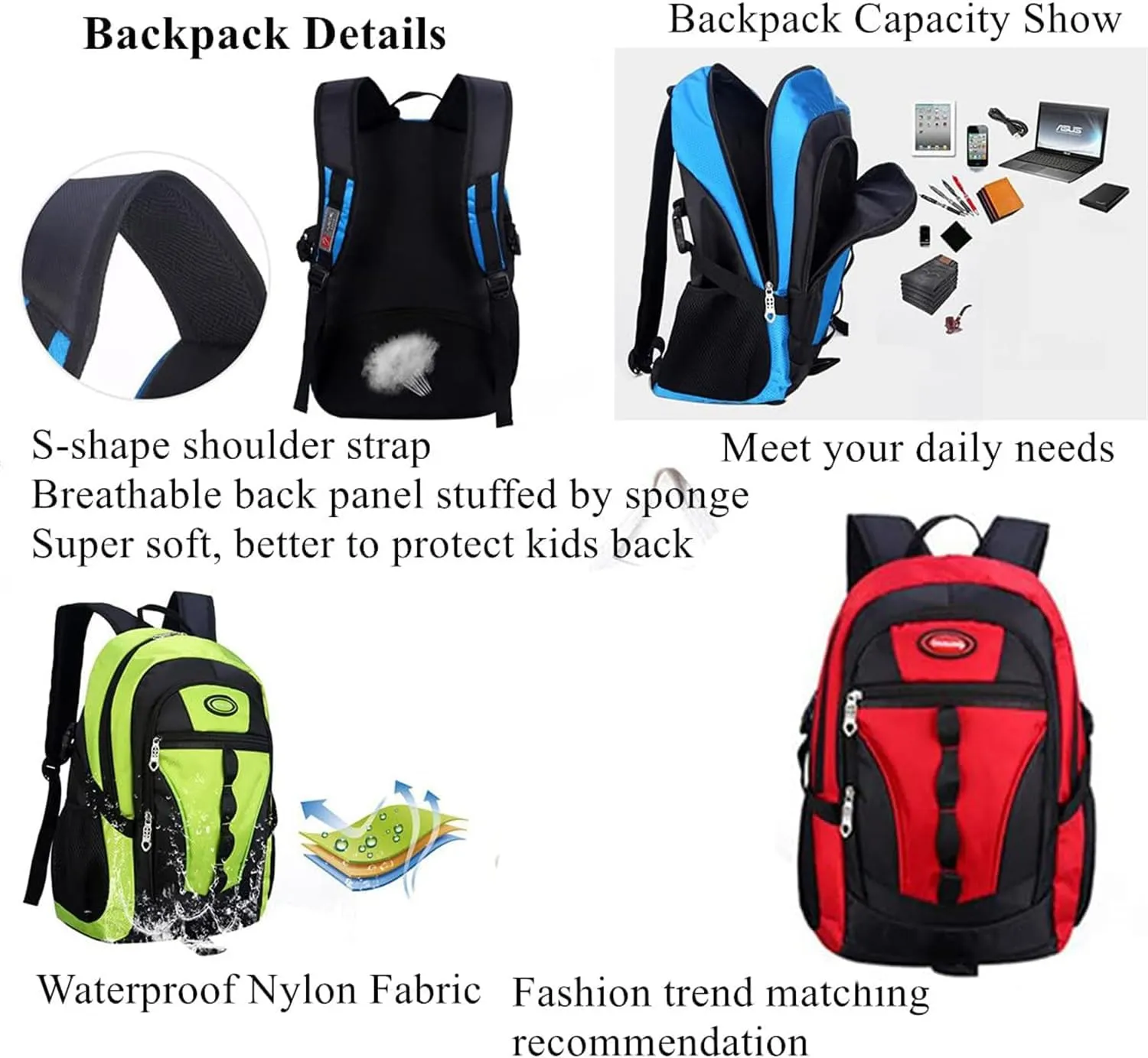 Travel Backpack Anti Theft Rucksack Nylon Waterproof Sports Backpack Mountaineering Backpack Ergonomic Backpack Hiking (Red,18.×13×8inch)
