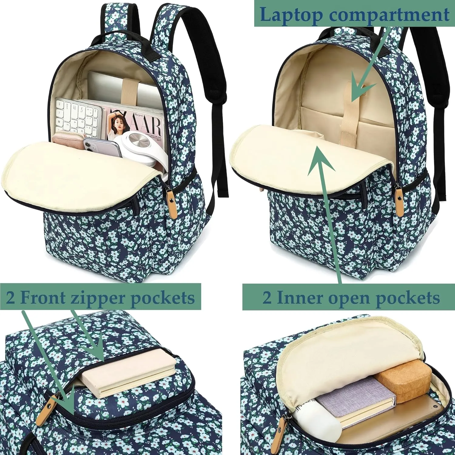 Travel Backpack for Women Laptop Backpack Water Resistant Stylish Backpacks College Dapack Cute Shoulder Carry On Bag Black