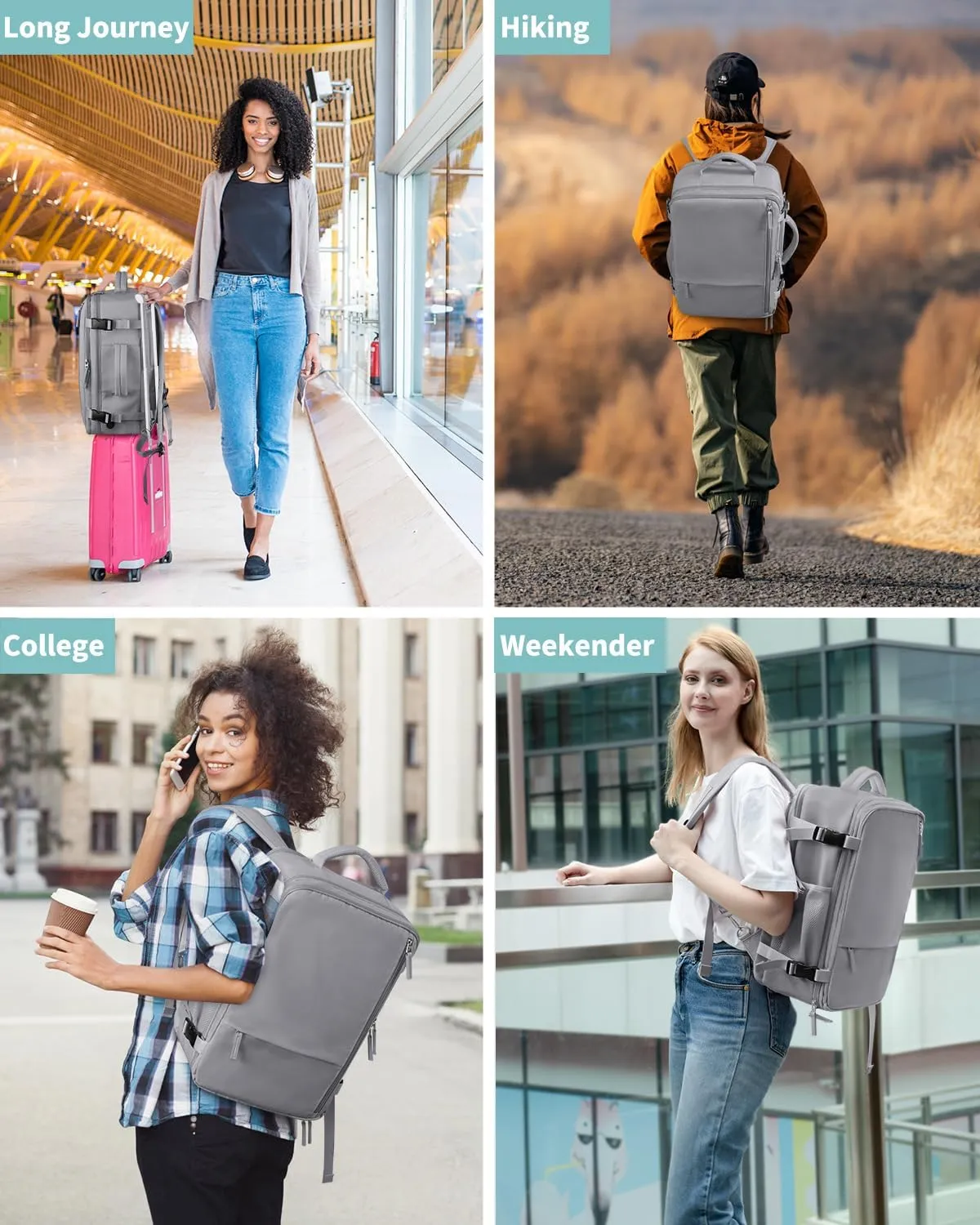 Travel Backpack for Women Men, Carry On Backpacks Expandable 40L Personal Item Bag, 17.3 Inch Laptop Bag, Waterproof Backpack Flight Approved, Nurse Casual Daypack for School, Business, College, Grey