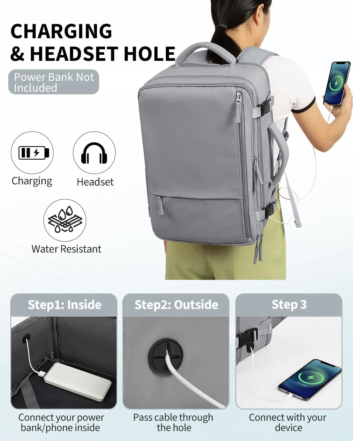 Travel Backpack for Women Men, Carry On Backpacks Expandable 40L Personal Item Bag, 17.3 Inch Laptop Bag, Waterproof Backpack Flight Approved, Nurse Casual Daypack for School, Business, College, Grey