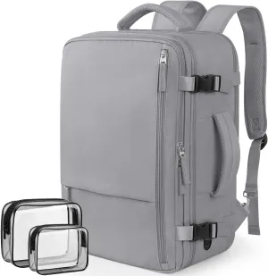 Travel Backpack for Women Men, Carry On Backpacks Expandable 40L Personal Item Bag, 17.3 Inch Laptop Bag, Waterproof Backpack Flight Approved, Nurse Casual Daypack for School, Business, College, Grey