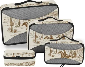 Travel Cubes for Packing 4 Set Luggage Organizer Packing Cubes Travel Pcking Cubes American Cowboys Wild West