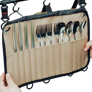 Travel Cutlery Pouch | Cooking Utensil Roll Bag | Camping Cutlery Organizer | Roll-up Utensil Holder, Portable Cutlery Storage Pouch, Cutlery Roll-up Organizer, Roll-up Travel Utensil Pouch,