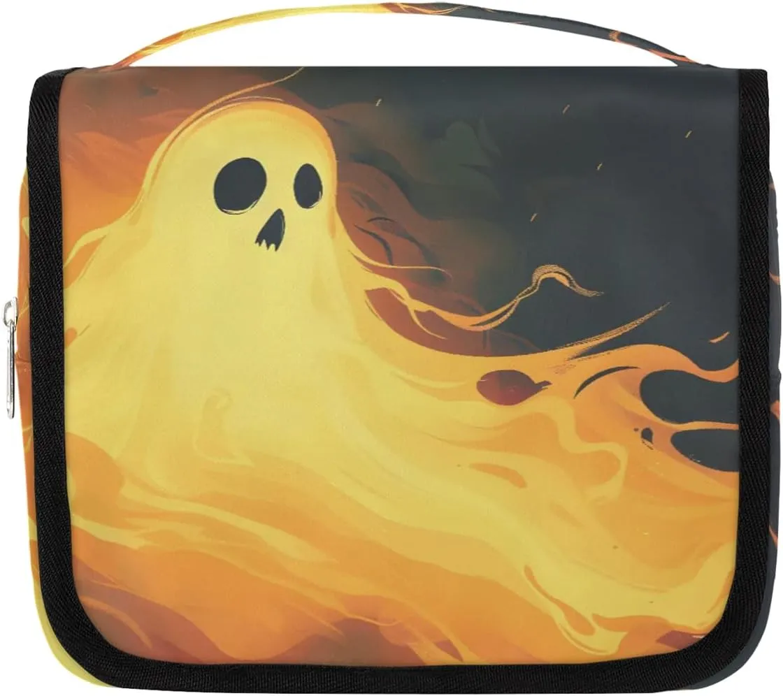 Travel Hanging Toiletry Bag for Women Men Halloween Monster Flame Cosmetic Bag Waterproof Makeup Organizer for Accessories, Shampoo, Full Sized Container, Toiletries for Bathroom Shower