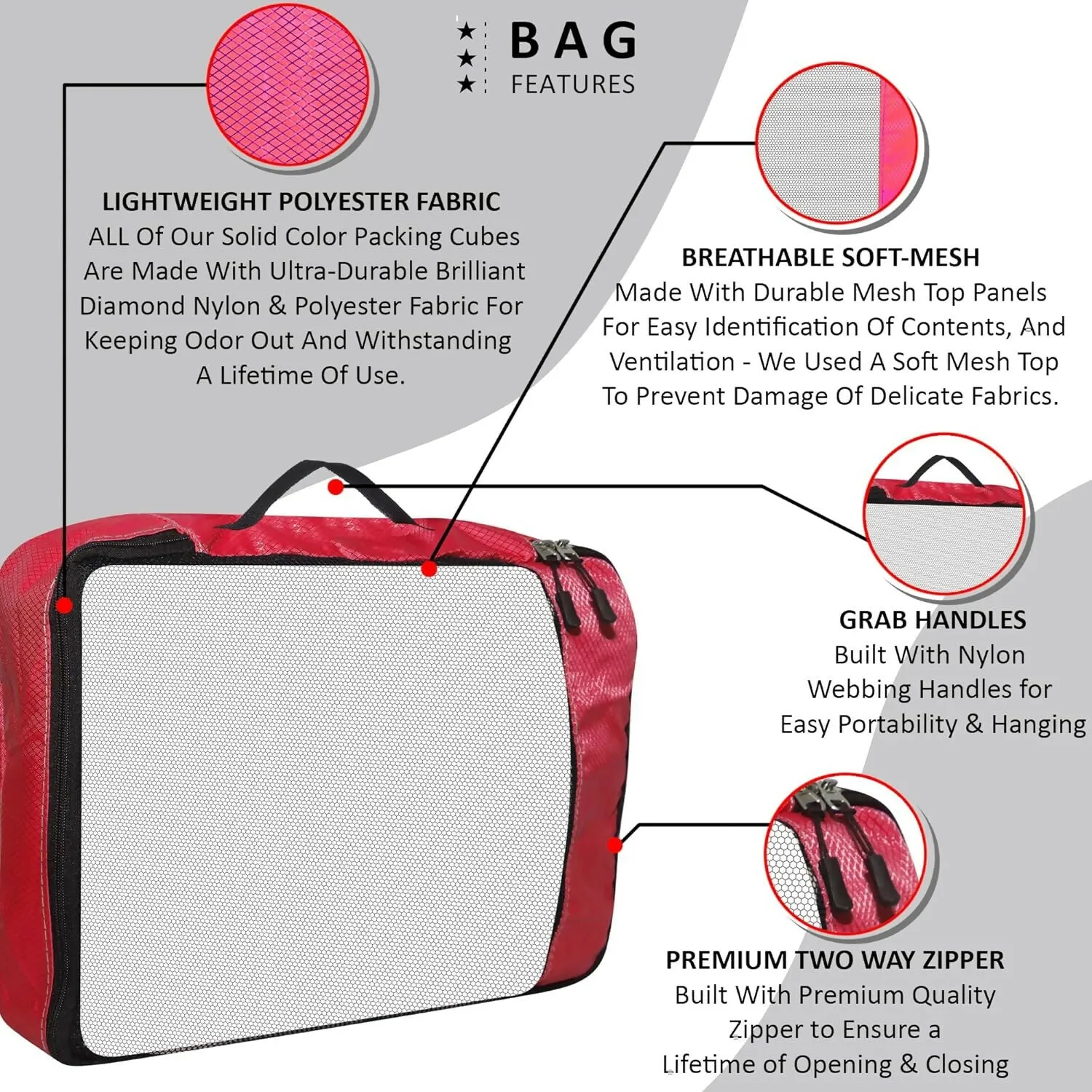 Travel Packing Cubes Polyester Organizer Bags (Pack of 4,RED)