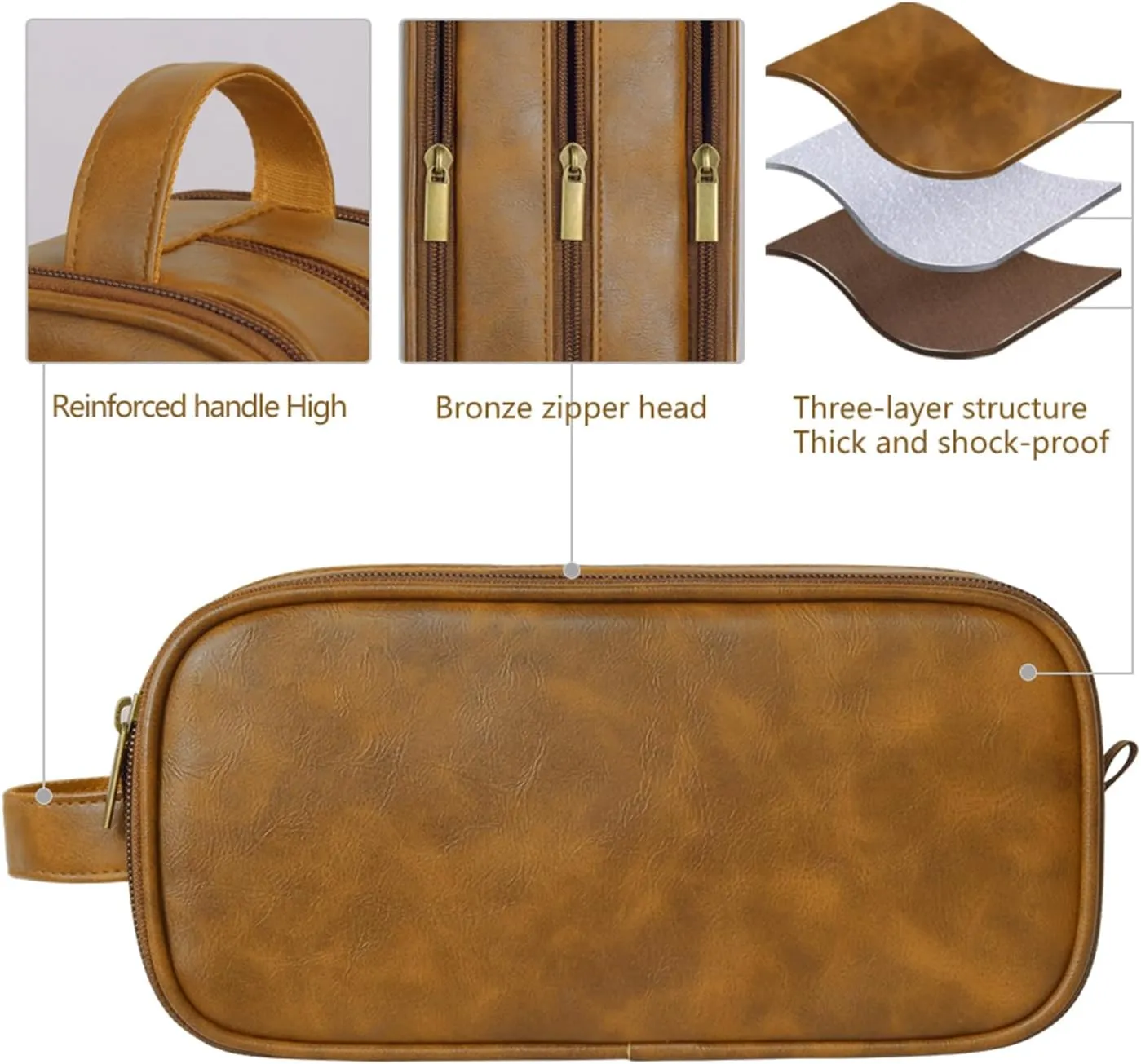 Travel Toiletry Bag for Men Personalized Leather Dopp Kit Bathroom Toiletries Organizer Cosmetic Bags with Side Handle