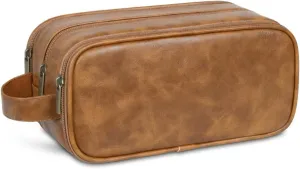 Travel Toiletry Bag for Men Personalized Leather Dopp Kit Bathroom Toiletries Organizer Cosmetic Bags with Side Handle