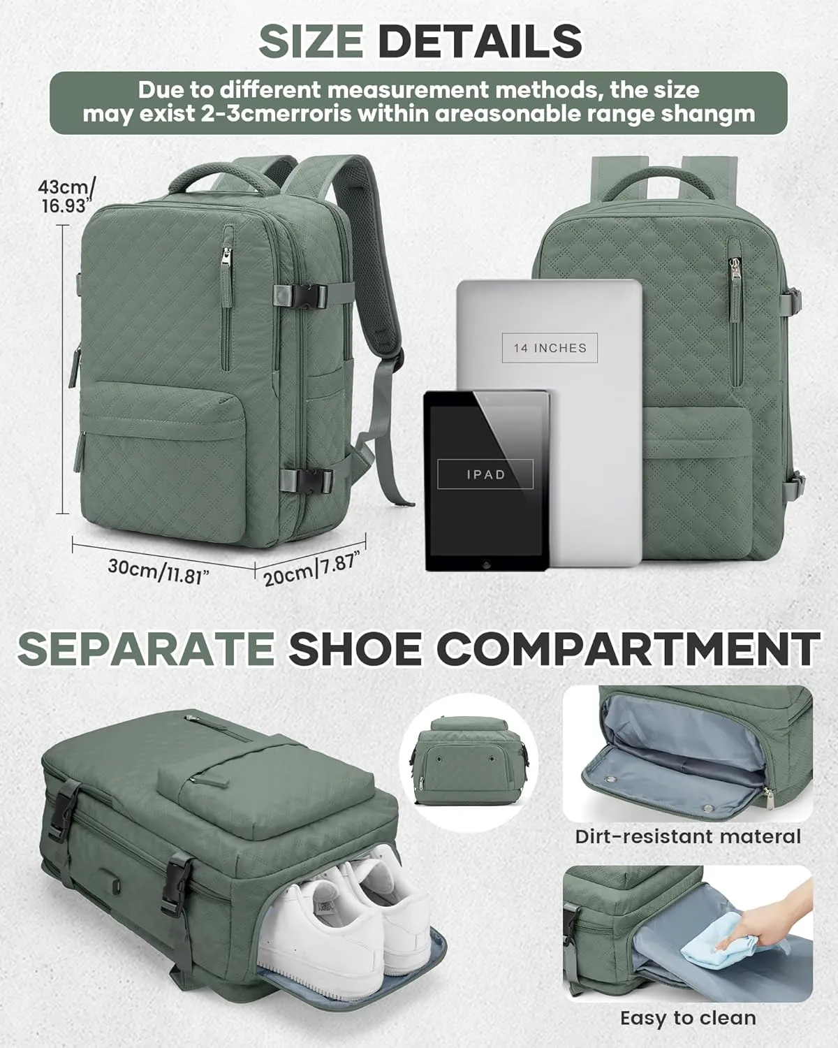 Travel Vacuum Storage Backpack with Air Pump Vacuum Seal Compression Space Saver Bags Clothing Vacpack Airback 18x14x8 inches Travel Bag Carry on Personal item Laptop Work Backpacks Women DarkGreen