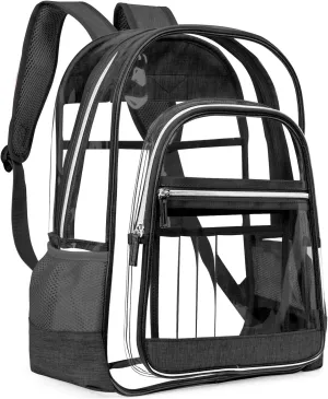 TURBOOST Heavy Duty Stylish Clear Backpack - 15L Large Transparent Bag, Mochila Transparente para Mujer - Mochilas Transparentes Escolares - Bolso Transparente Para Mujer (Black)