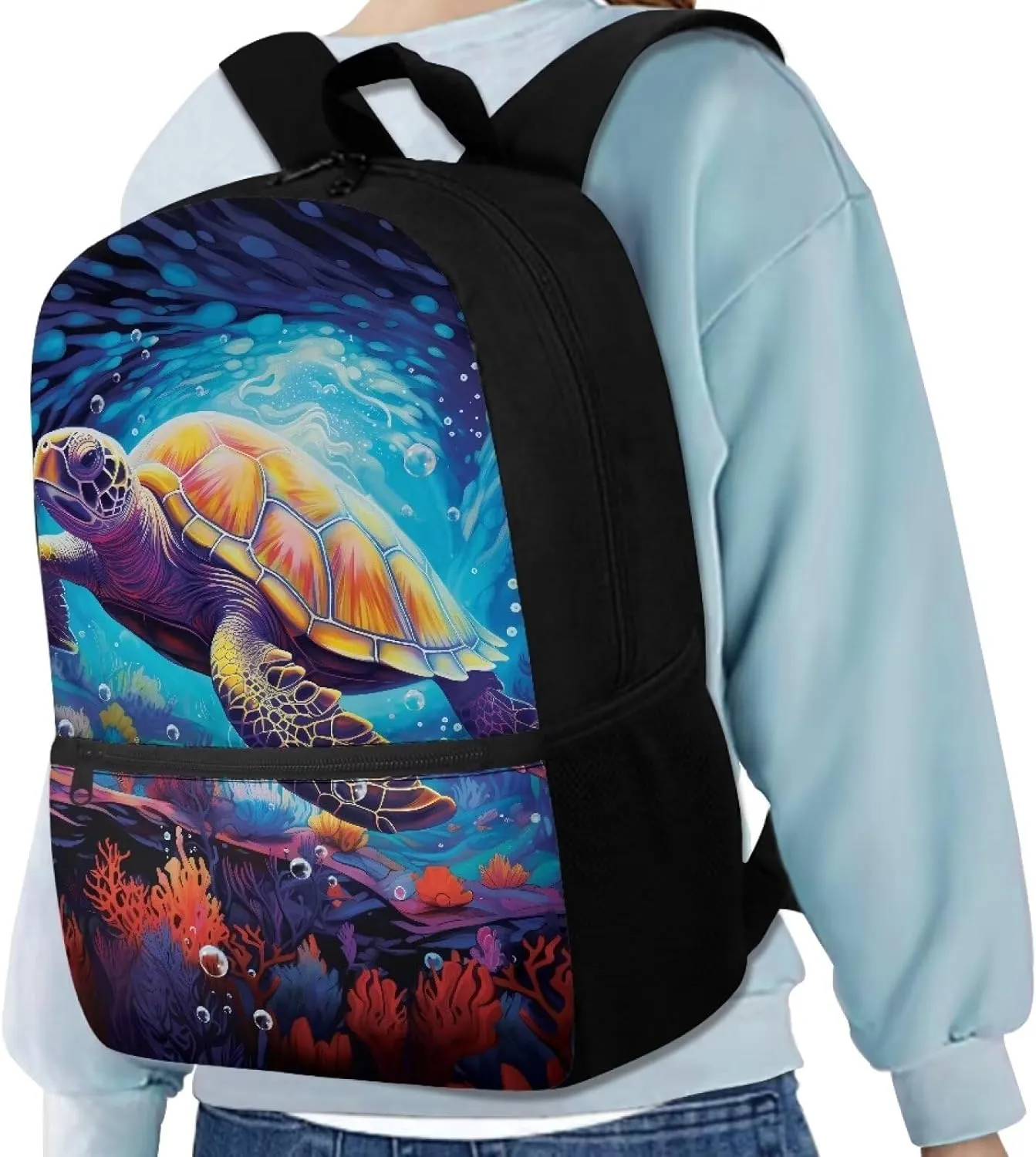 Turtle 5th Grade Backpack Boys Schoolbag 10-12 Kids Large Book Bags 17 Inch Travel Laptop Backpacks Lightweight School Bag Student Camping Rucksack for Elementary School School Supplies