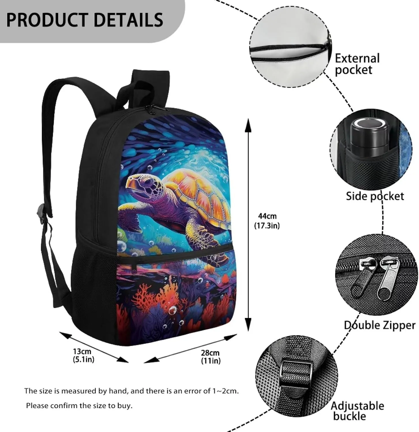 Turtle 5th Grade Backpack Boys Schoolbag 10-12 Kids Large Book Bags 17 Inch Travel Laptop Backpacks Lightweight School Bag Student Camping Rucksack for Elementary School School Supplies