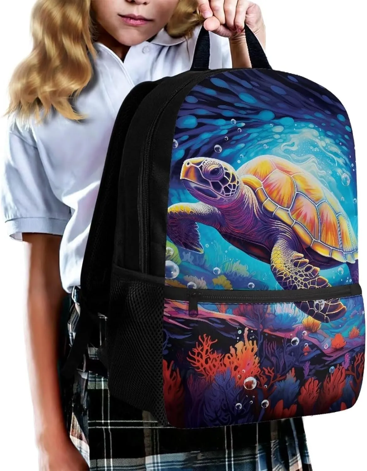 Turtle 5th Grade Backpack Boys Schoolbag 10-12 Kids Large Book Bags 17 Inch Travel Laptop Backpacks Lightweight School Bag Student Camping Rucksack for Elementary School School Supplies