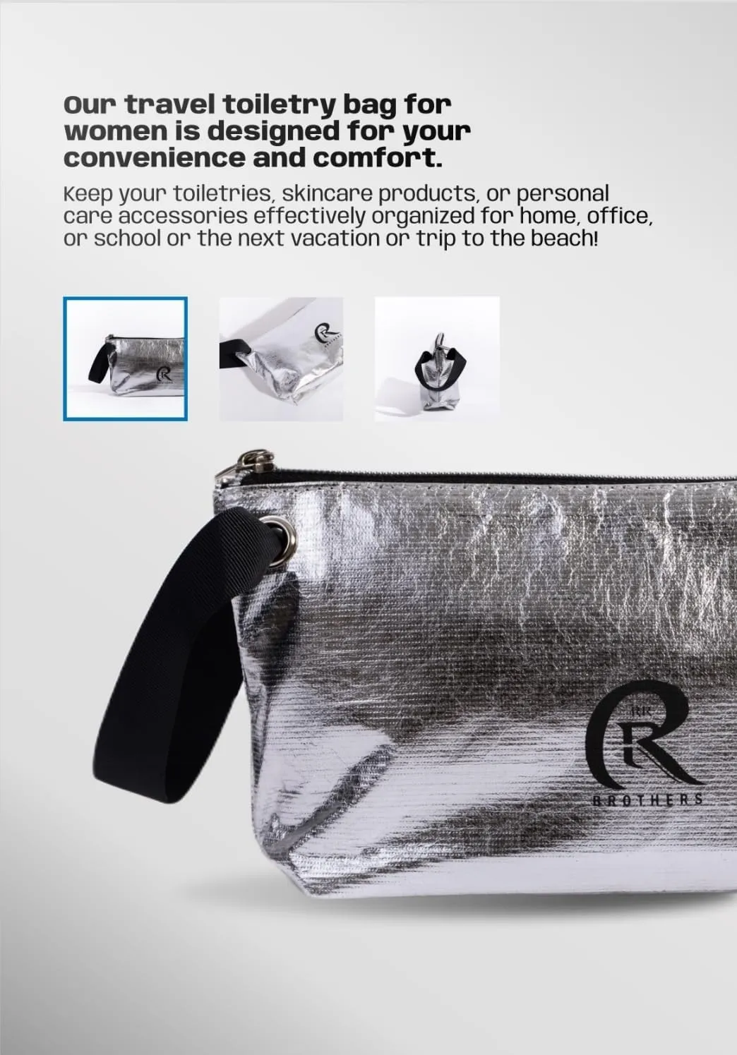 Tyvek Makeup Bag-Water Resistant Travel Pouch with Wrist Strap-Lightweight& Eco-Friendly Cosmetic Organizer for Women