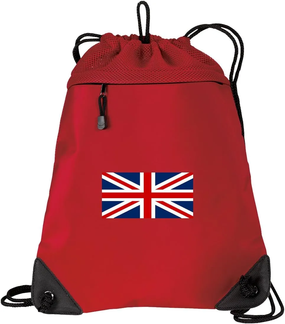 UK British Flag Drawstring Backpack Bag United Kingdom Cinch Pack - UNIQUE