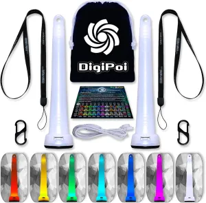 UltraPoi Digi Poi Set - Rechargeable Pocket LED Glow Stick Poi - Rainbow Light Stick with S Hook Clip & Lanyard - Customizable & Wearable LED Concert Light Stick for Poi, Camping, Backpacks & Parties