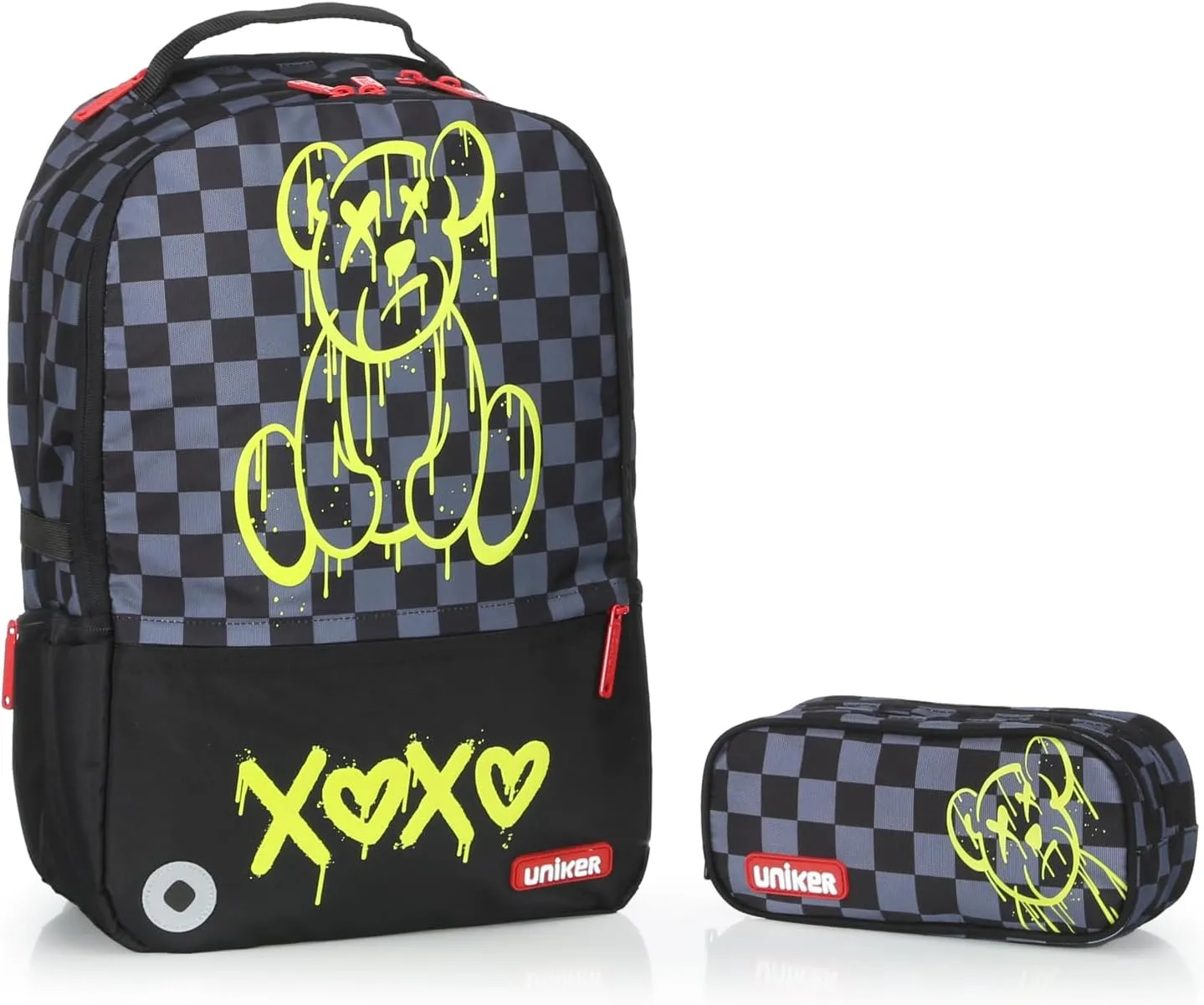 UNIKER Cool Backpack and Carry-on 2Pcs Set,2 in 1 Daypack and Cosmetic Bag, Lightweight Graphic Backpacks for Men Travel, Laptop Backpack with with USB Port,Mochilas Black Bear