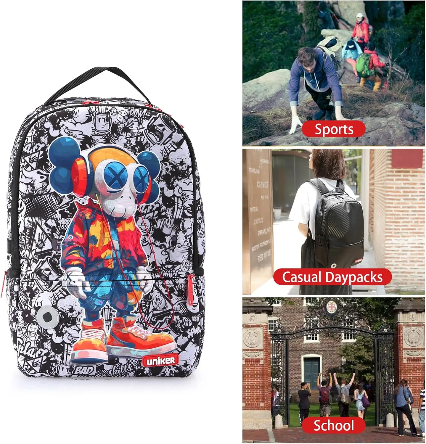 UNIKER Graffiti Backpack for School,Casual Daypack,Designer Laptop Backpack for 15.6 Inch Laptop