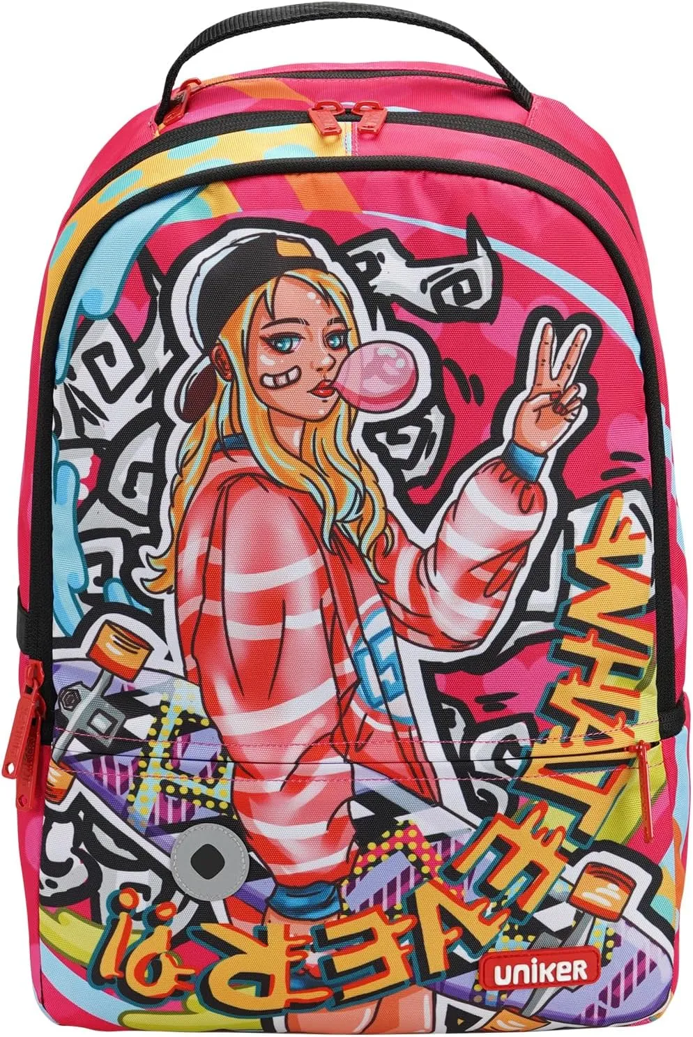 UNIKER Graffiti Backpack for Women,Casual Daypack Rose,Designer Laptop Backpack for 15.6 Inch,College Backpack Skateboarder Street Style Pack
