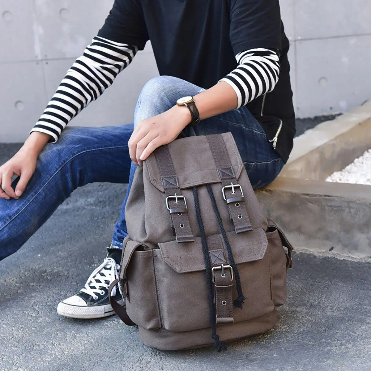 Unisex Retro Rucksack Large Capacity Travel Bag Leisure Backpack Schoolbag