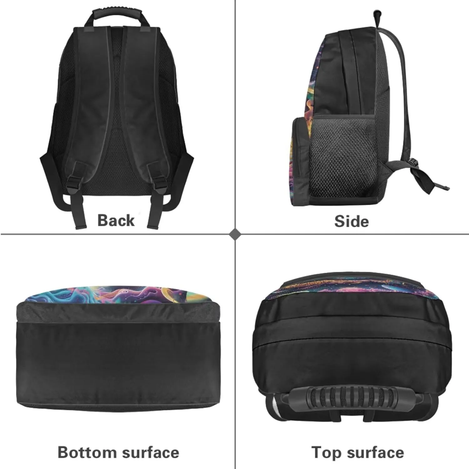Universe Boys Black Backpacks Set for School,Planet Print School Bags Bookbags for Teenage Boys,with Crossbody Bag,3 Pieces