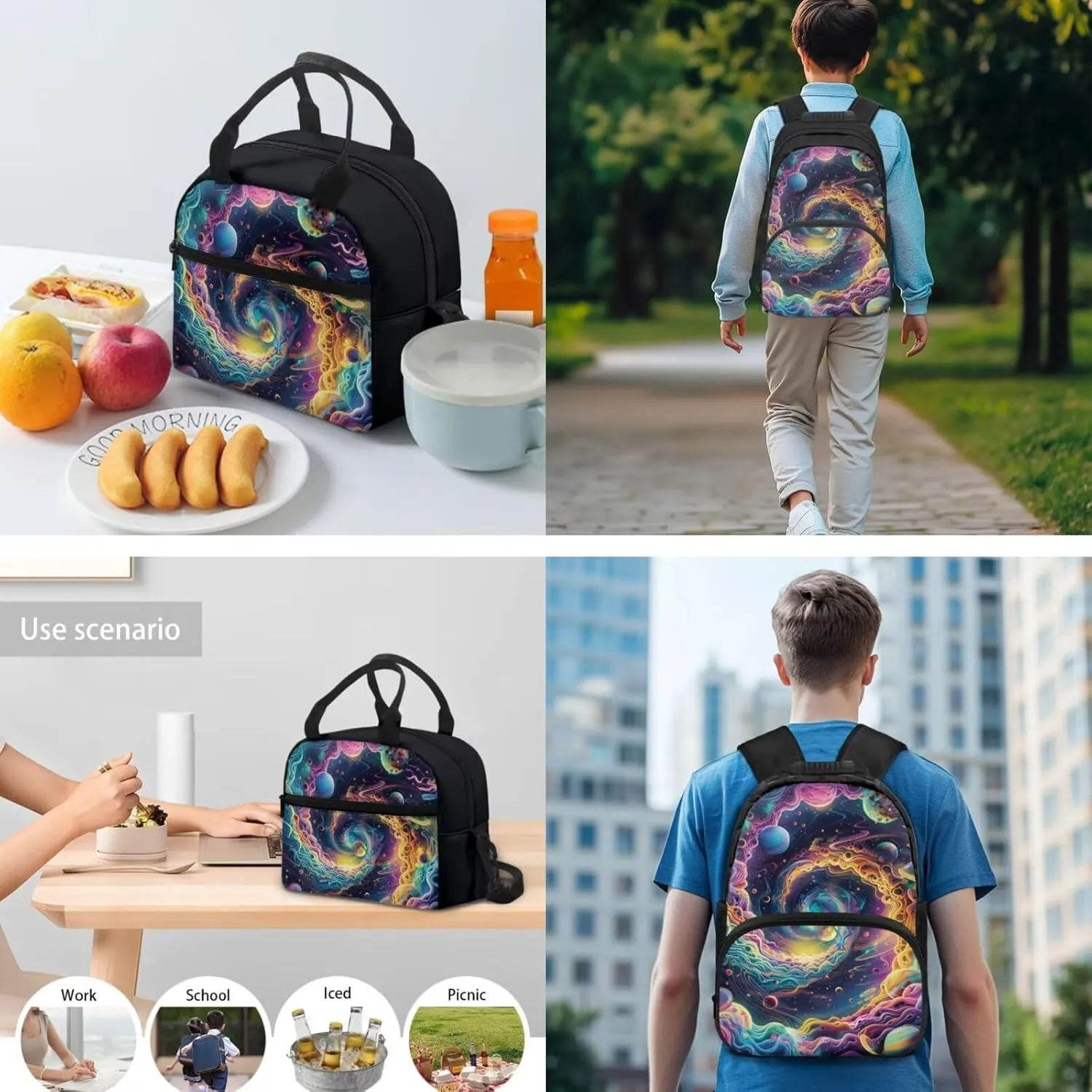 Universe Boys Black Backpacks Set for School,Planet Print School Bags Bookbags for Teenage Boys,with Crossbody Bag,3 Pieces