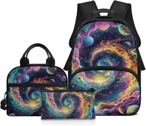 Universe Boys Black Backpacks Set for School,Planet Print School Bags Bookbags for Teenage Boys,with Crossbody Bag,3 Pieces