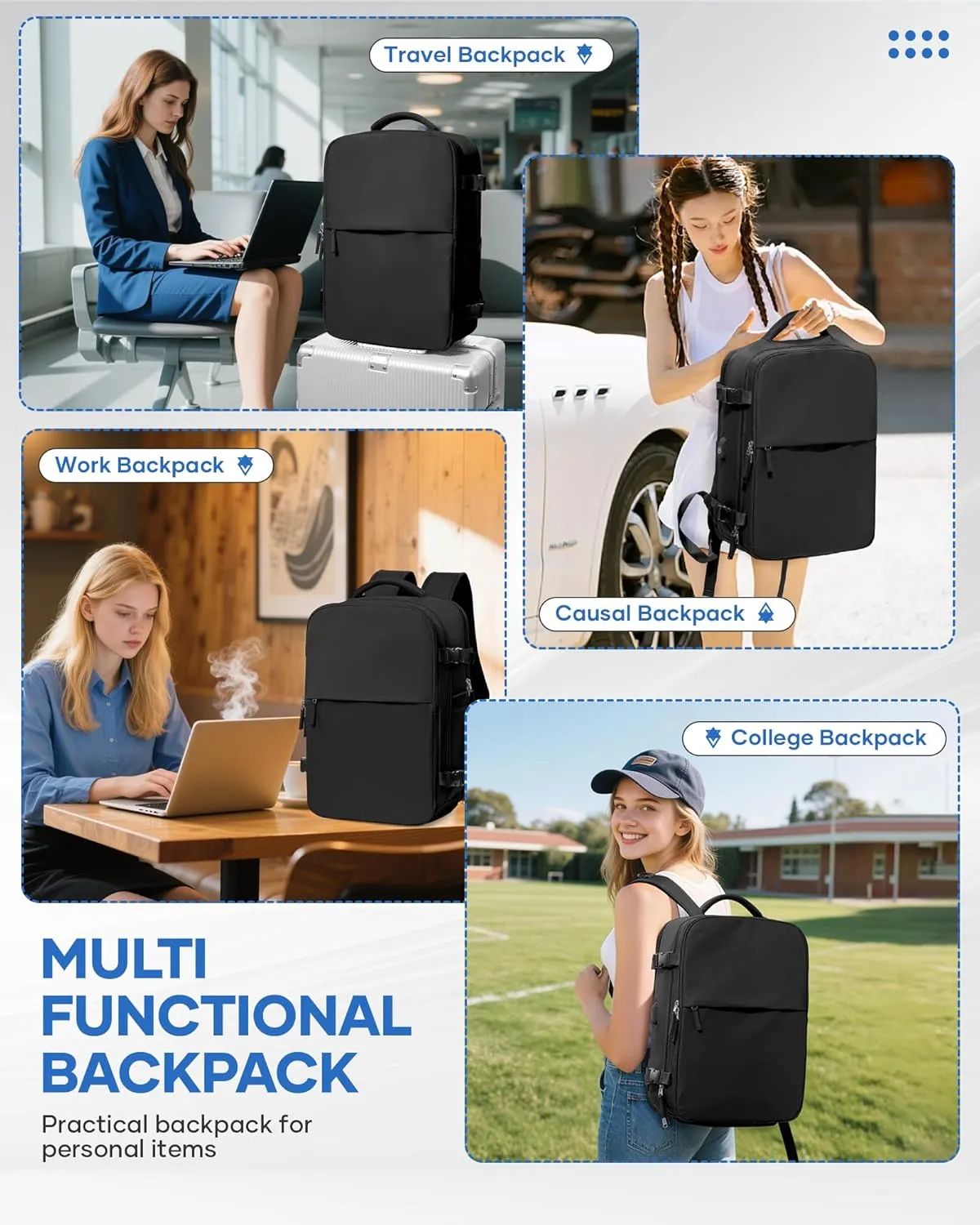 Vacuum Backpack Travel With Pump, Airback Personal Item Travel Backpack with Vacuum System, Waterproof Seal Compression bags, Carry on Flight Approved Backpack Black（With Air Pump）