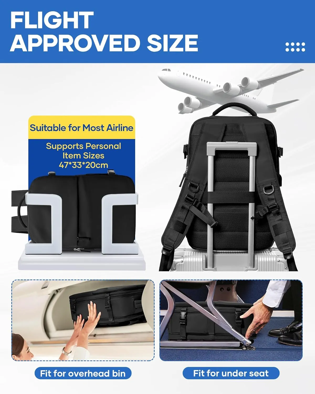 Vacuum Backpack Travel With Pump, Airback Personal Item Travel Backpack with Vacuum System, Waterproof Seal Compression bags, Carry on Flight Approved Backpack Black（With Air Pump）