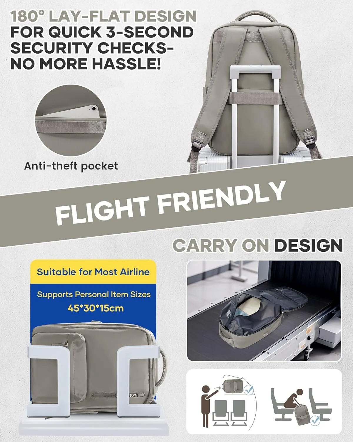 Vacuum Seal Backpack for Travel with Air Pump Vacpack Airback Carry on Flight Approved Compression Daypack Laptop Space Saver Bags Storage with Vacuum System 18x14x8 inches Travel Bag Women GreyBrown