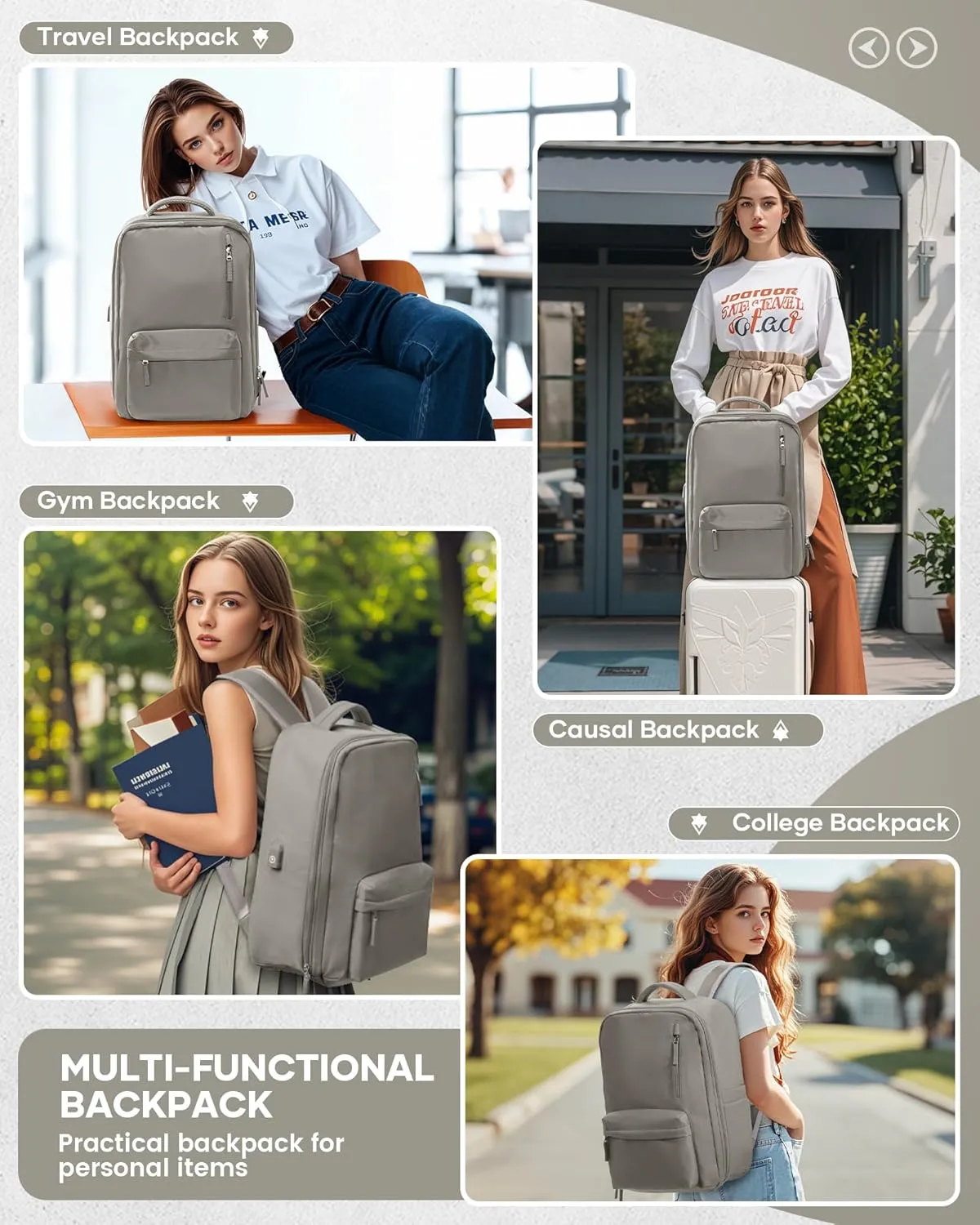 Vacuum Seal Backpack for Travel with Air Pump Vacpack Airback Carry on Flight Approved Compression Daypack Laptop Space Saver Bags Storage with Vacuum System 18x14x8 inches Travel Bag Women GreyBrown
