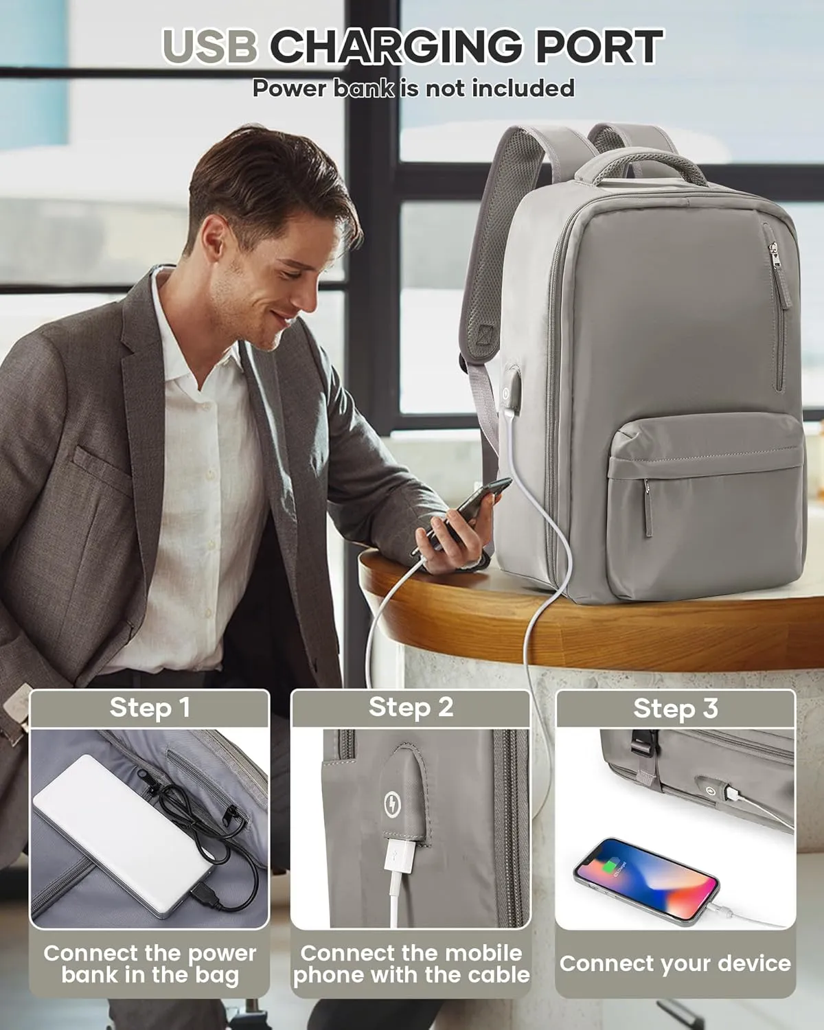 Vacuum Seal Backpack for Travel with Air Pump Vacpack Airback Carry on Flight Approved Compression Daypack Laptop Space Saver Bags Storage with Vacuum System 18x14x8 inches Travel Bag Women GreyBrown