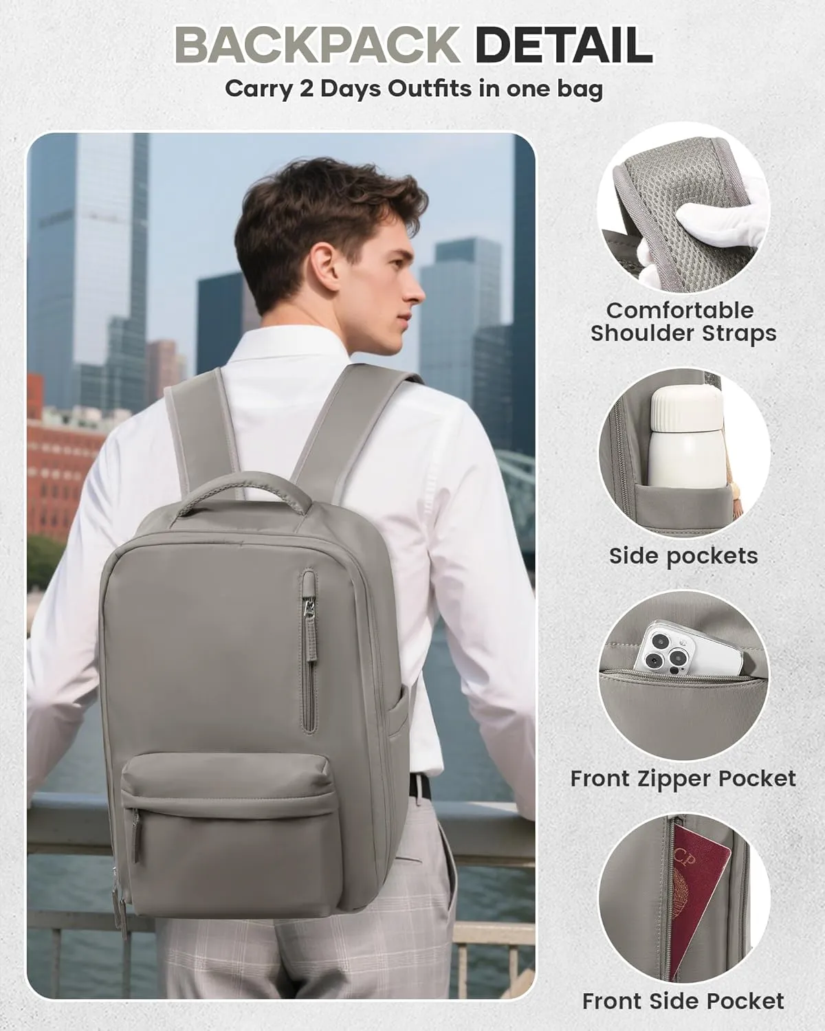Vacuum Seal Backpack for Travel with Air Pump Vacpack Airback Carry on Flight Approved Compression Daypack Laptop Space Saver Bags Storage with Vacuum System 18x14x8 inches Travel Bag Women GreyBrown