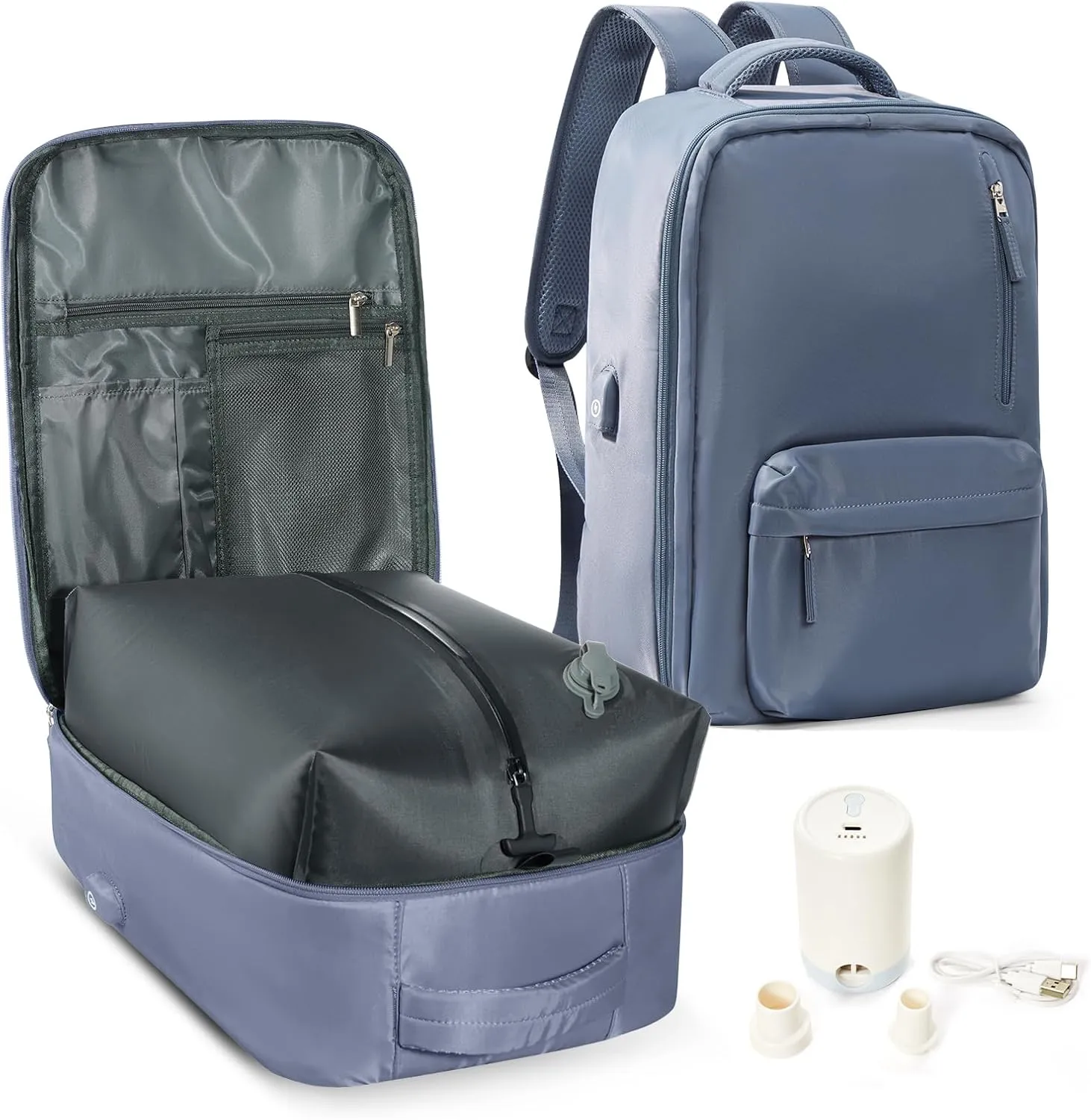 Vacuum Seal Backpack for Travel with Air Pump Vacpack Airback Carry on Flight Approved Compression Daypack Laptop Space Saver Bags Storage with Vacuum System 18x14x8 inches Travel Bag Women JewelBlue