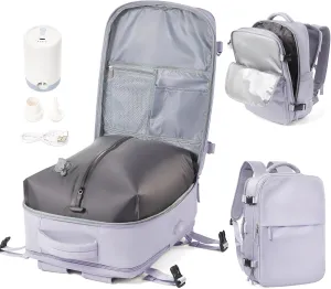 Vacuum Travel Backpack with Electric Pump for Women Men, Vacpack Seal Compression Bags Waterproof Travel Backpack Carry on Flight Approved, Airback Personal Item Carry on Backpacks（purple）