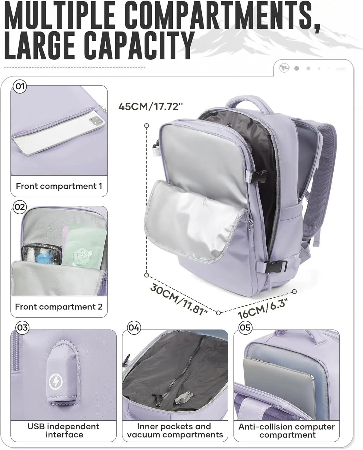 Vacuum Travel Backpack with Electric Pump for Women Men, Vacpack Seal Compression Bags Waterproof Travel Backpack Carry on Flight Approved, Airback Personal Item Carry on Backpacks（purple）