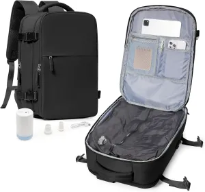 Vacuum Travel Backpack with Pump for Women Men, Carry on Air Backpack for Flight Approved, Personal Item Luggage Backpacks Bulto de Viaje Tiktok Backpacks - Black