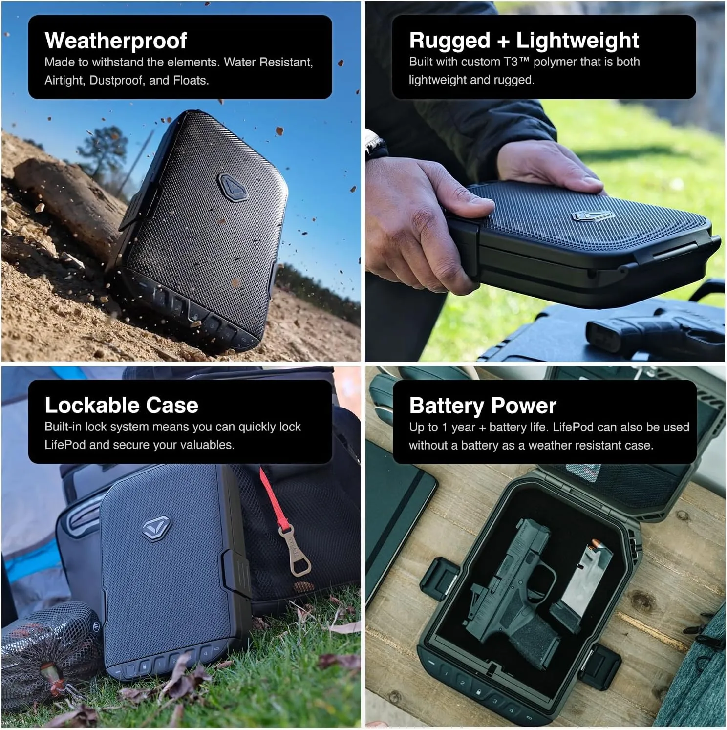 VAULTEK LifePod Secure Waterproof Travel Case Rugged Electronic Lock Box Travel Organizer Portable Handgun Case with Backlit Keypad (Covert Black) (Biometric)