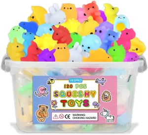VESPRO 120PCS Mochi Squishy Toys for Kids and Adult, Squishies Squishy Toy Party Favors, Mini Kawaii Squishies Mochi Stress Reliever Anxiety Toys, 3 Ages